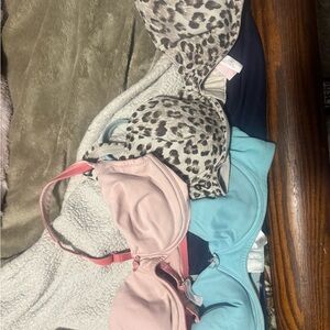 3 VS bras. Sz 34C Leopard Print and Solid Color Bra Set.